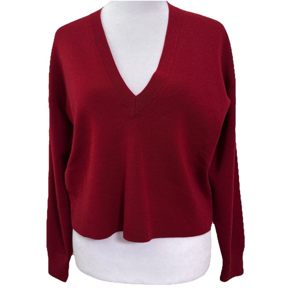 Thakoon Deep Red V-Neck Cashmere Blend Sweater